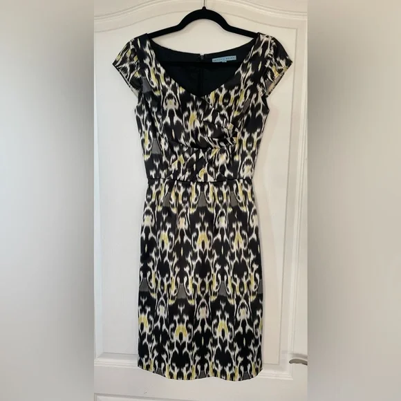 antonio melani short dresses Antonio Melani Sz 8 Iris Linen Floral Appliqu Mockneck Short Sleeve Dress Ivory